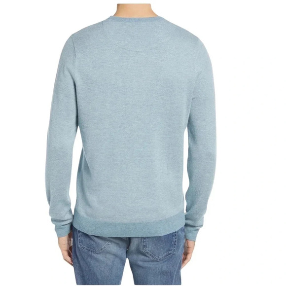 Nordstrom Big & Tall Bird's Eye Crewneck Sweater Blue Chambry Birdseye Size 3XL - Picture 2 of 8